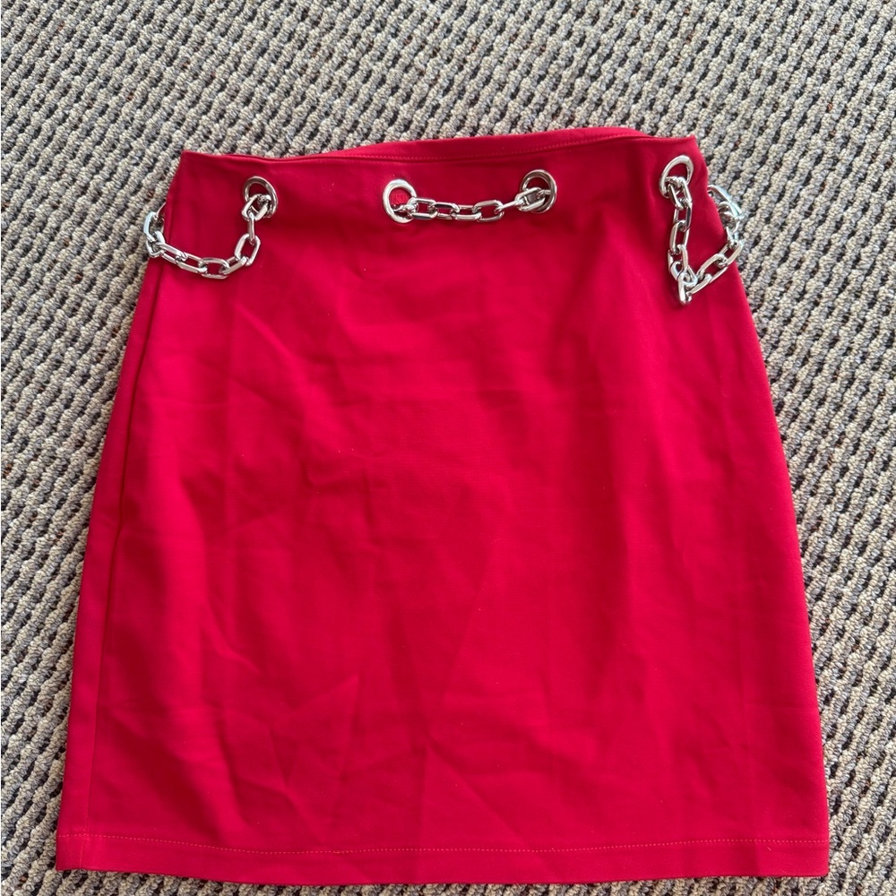 by the way. Bold Red Mini Skirt with Chain Accents Size Small NWOT